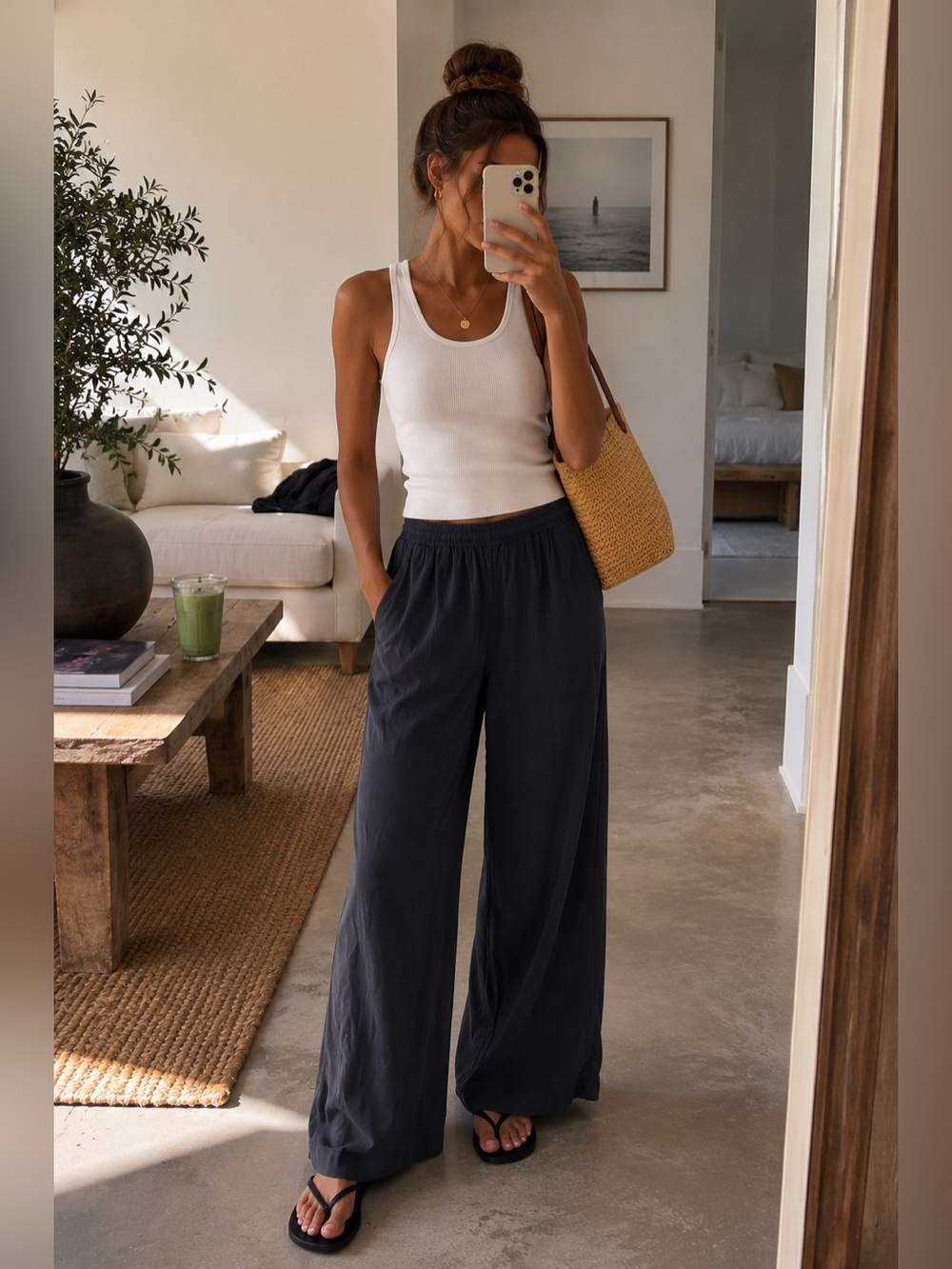 J. Crew Black Wide-Leg Elastic Waist Pants